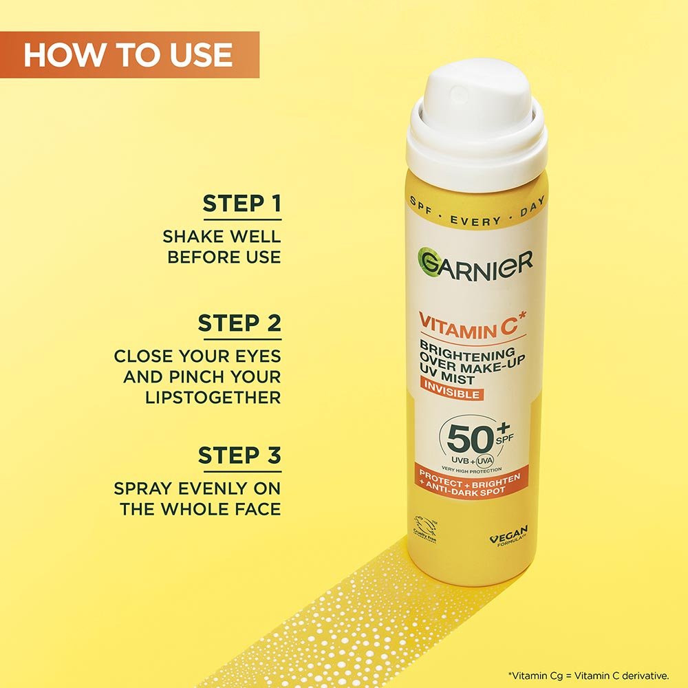 Vitamin C Brightening Over Make-Up Invisible UV SPF Mist with SPF 50+ how to use
